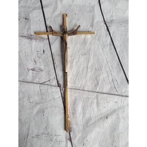 Vintage Wall Cross Jesus Crucifix Brass Tone 10in Religious Christian Catholic